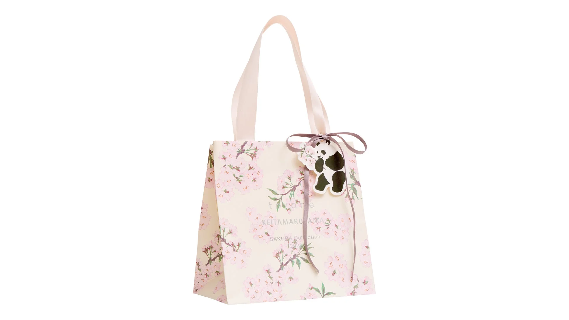 桜の花柄がデザインされたクリーム色のギフトバッグの画像