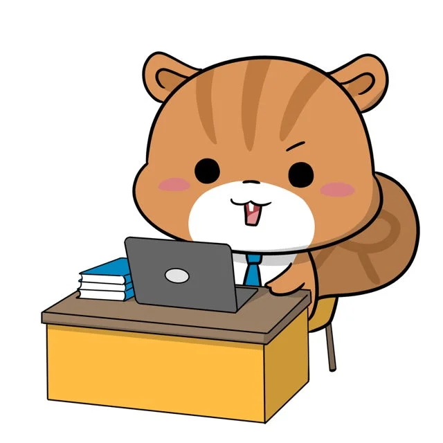 ネクタイを締めたリスがノートパソコンに向かっているイラスト