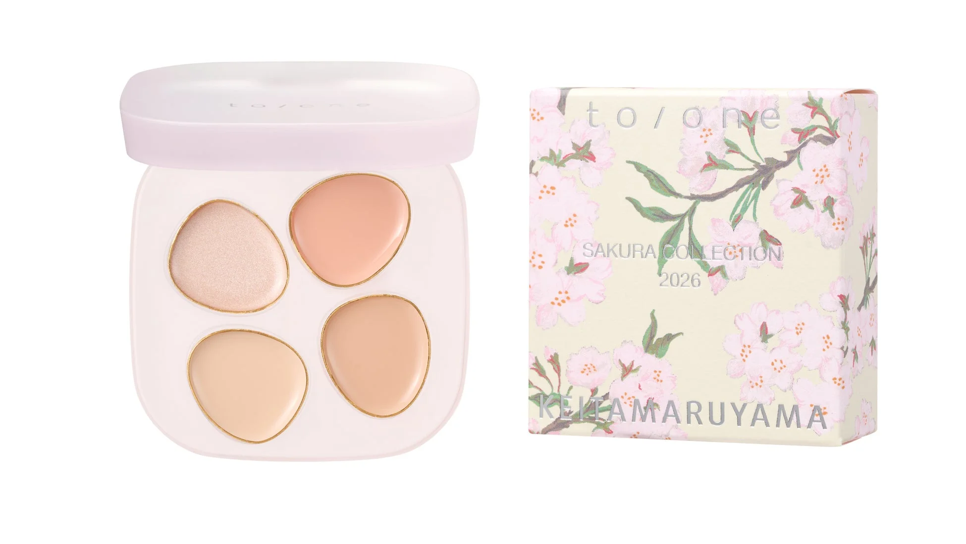 to/oneとKEITA MARUYAMAのコラボレーションによるSAKURA COLLECTION 2026のコスメパレットとパッケージの画像