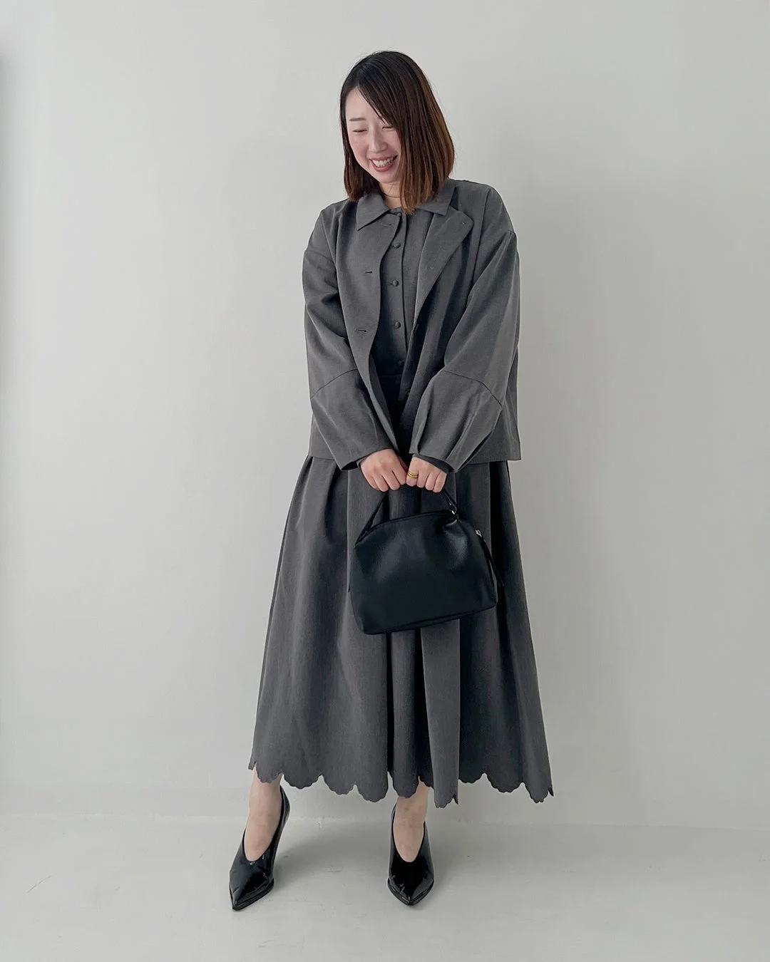 somari imaginationランタンスリーブジャケット裾スカラップワンピースセットアップ